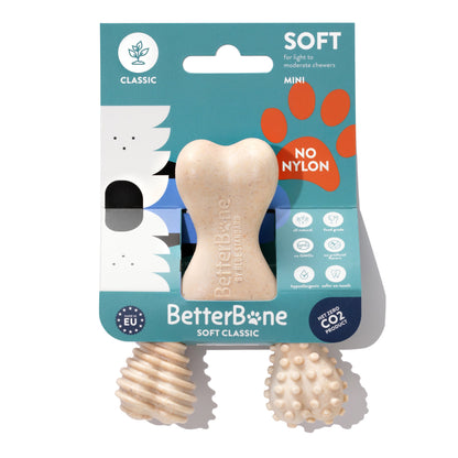 Jouet à mâcher BetterBone SOFT Durability : Ingrédients naturels, idéal pour les chiots qui font leurs dents, les chiens âgés et les chiens à la mâchoire douce.