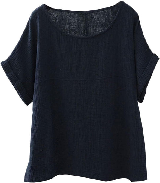 SOOJUN Cotton Linen Blend Loose-Fit T-Shirt - Tampa Home & Garden Store