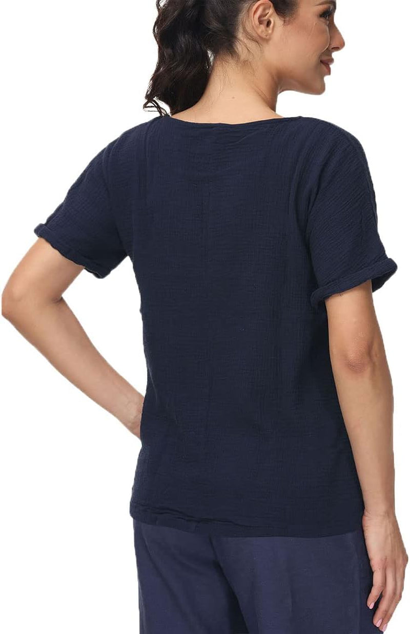 SOOJUN Cotton Linen Blend Loose-Fit T-Shirt - Tampa Home & Garden Store