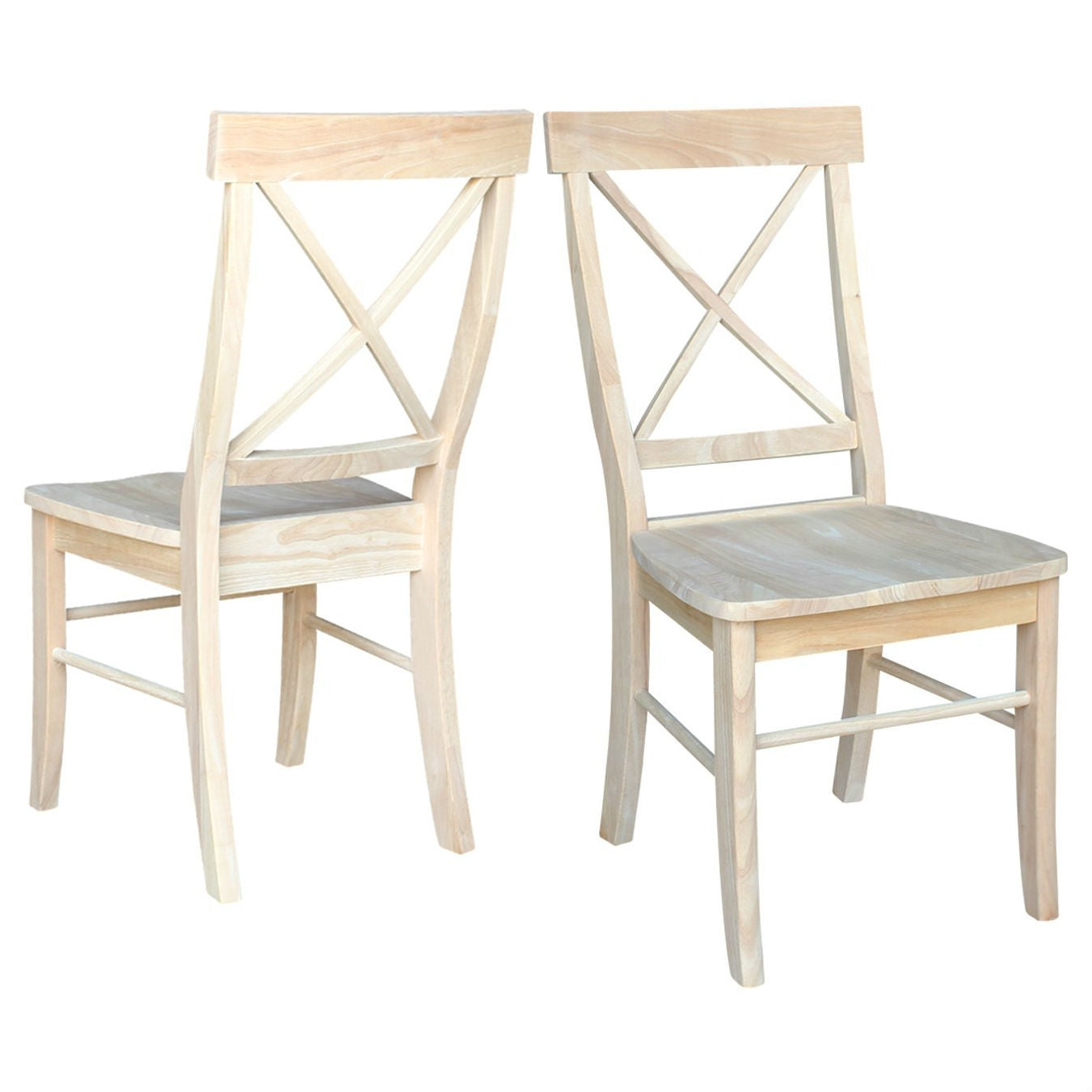 Juego de 2 - Sillas de comedor de madera sin acabar con respaldo en forma de X