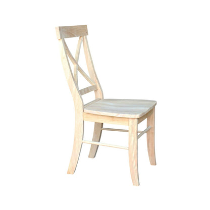 Juego de 2 - Sillas de comedor de madera sin acabar con respaldo en forma de X