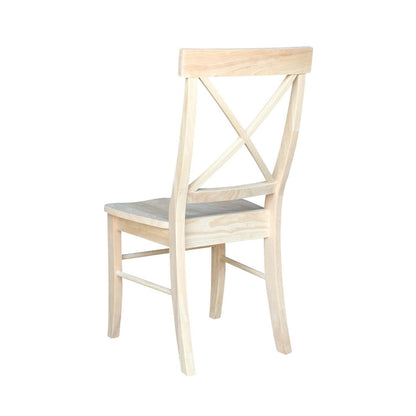Juego de 2 - Sillas de comedor de madera sin acabar con respaldo en forma de X