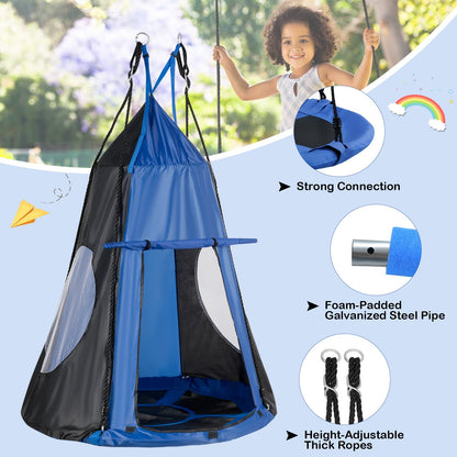 GemGear 2-in-1 40 Inch Kids Hanging Chair Detachable Swing Tent Set blue with black ropes on Tampa Home & Garden Store
