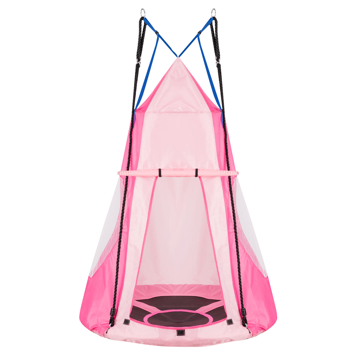 2-in-1 40 Inch Kids Hanging Chair Detachable Swing Tent Set pink fabric with blue straps GemGear on Tampa Home & Garden Store