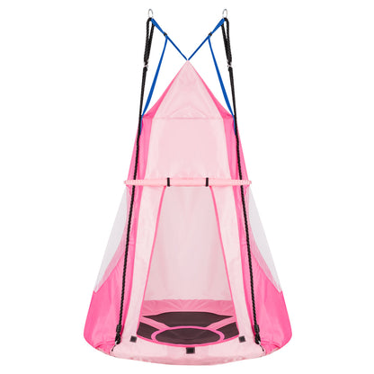2-in-1 40 Inch Kids Hanging Chair Detachable Swing Tent Set pink fabric with blue straps GemGear on Tampa Home & Garden Store