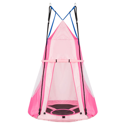 2-in-1 pink kids hanging chair by GemGear with detachable swing tent and blue straps on Tampa Home & Garden Store