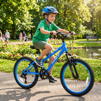 Blue 20-inch kids mountain bike with adjustable seat and Costway frame for kids on Tampa Home & Garden Store
