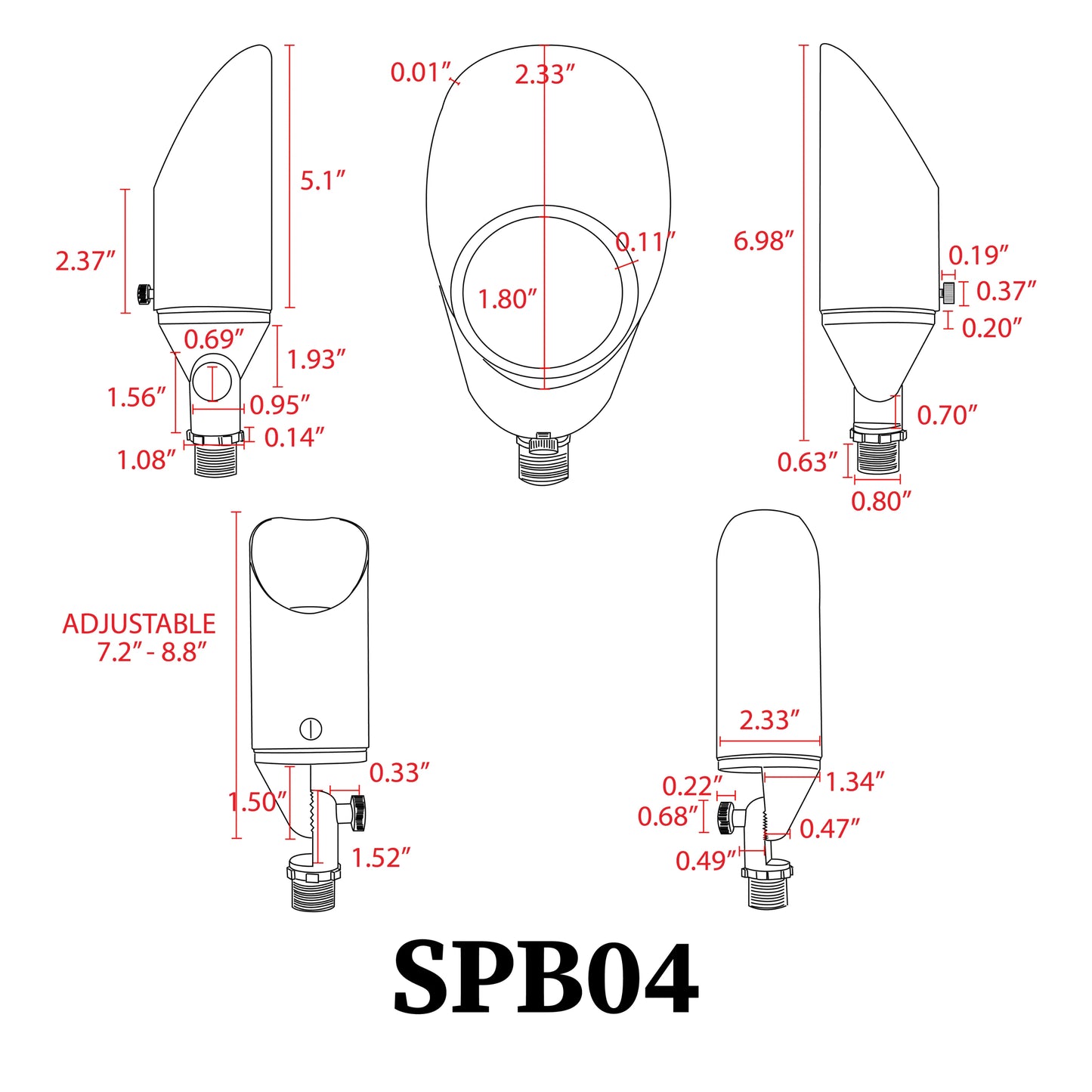 SPB04 Adjustable Low Voltage LED Bullet Landscape Spotlight Outdoor Lighting