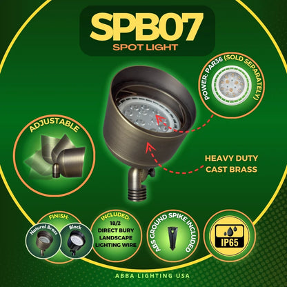 SPB07 Brass PAR36 Outdoor Flood Light Low Voltage LED Landscape Lighting