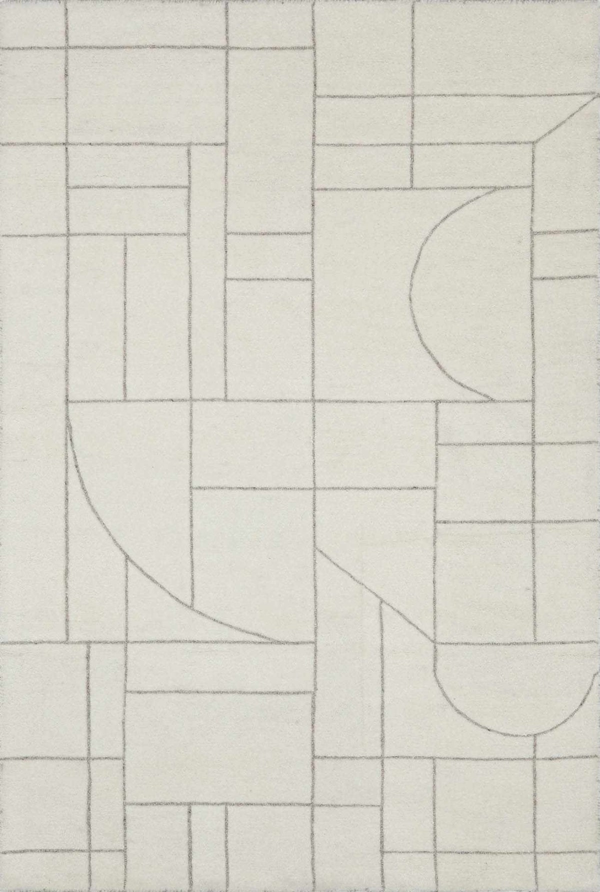 Fusao Off White Area Rug by Boutique Rugs with geometric grid pattern and curved motif on Tampa Home & Garden Store