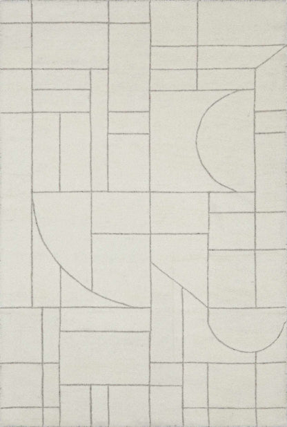 Fusao Off White Area Rug by Boutique Rugs with geometric grid pattern and curved motif on Tampa Home & Garden Store