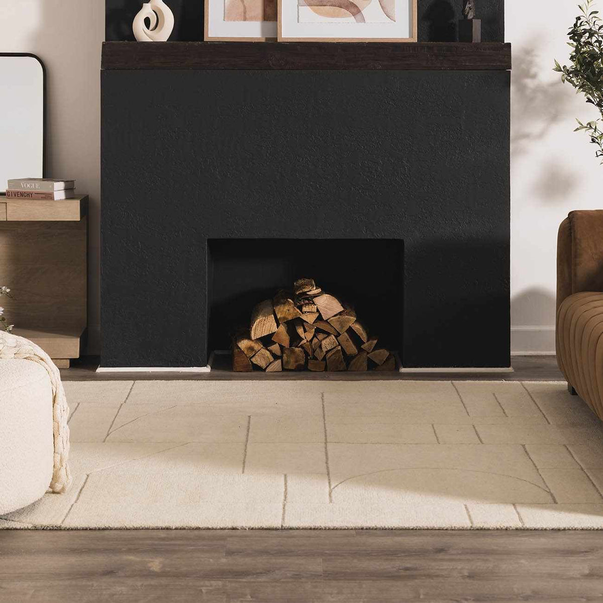 Fusao off-white area rug by Boutique Rugs in a cozy living room setup on Tampa Home & Garden Store