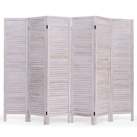 6-Panel Classic Louver Slatted Room Divider Screen in White Wood Finish - Tampa Home & Garden Store