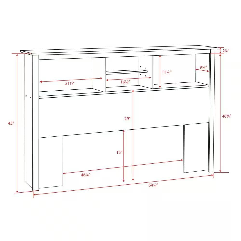 Full / Queen size Freestanding Bookcase Headboard in Grey Brown Wood Finish