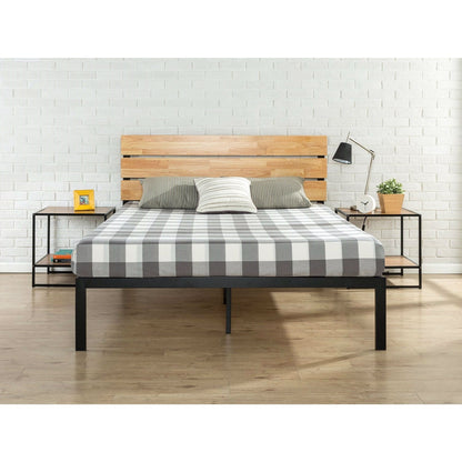 Base de cama tipo plataforma King size moderna de metal con cabecero y listones de madera