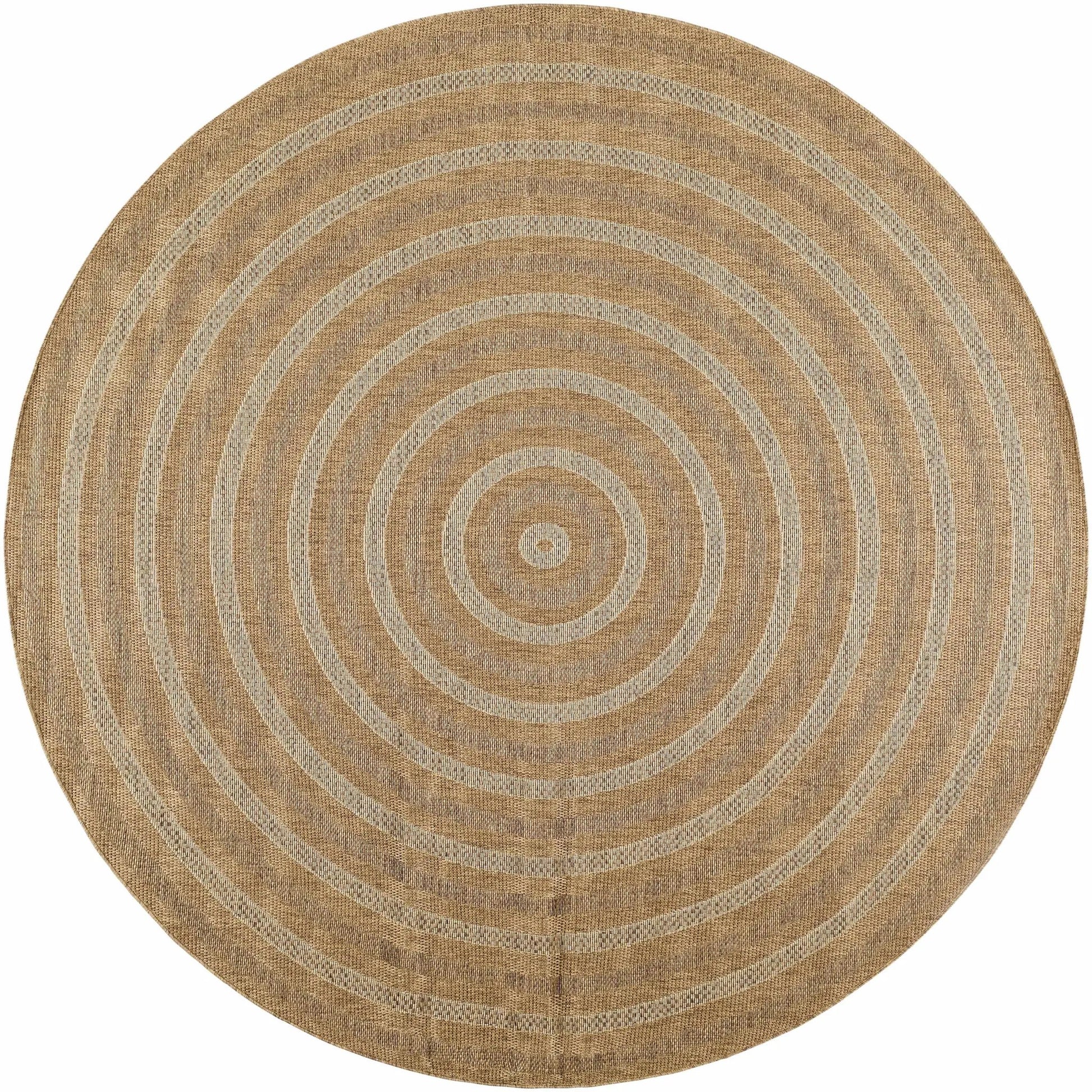 Dyami Flatweave Faux Jute Rug round natural beige with concentric rings on Tampa Home & Garden Store