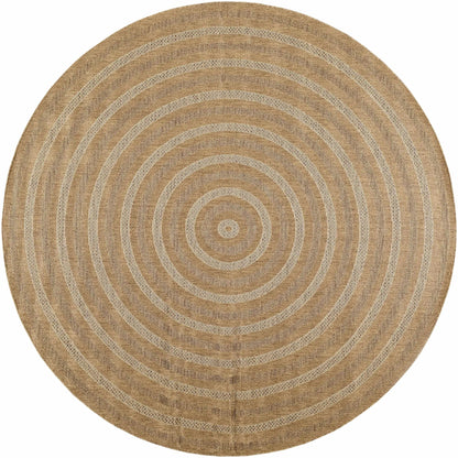 Dyami Flatweave Faux Jute Rug round natural beige with concentric rings on Tampa Home & Garden Store