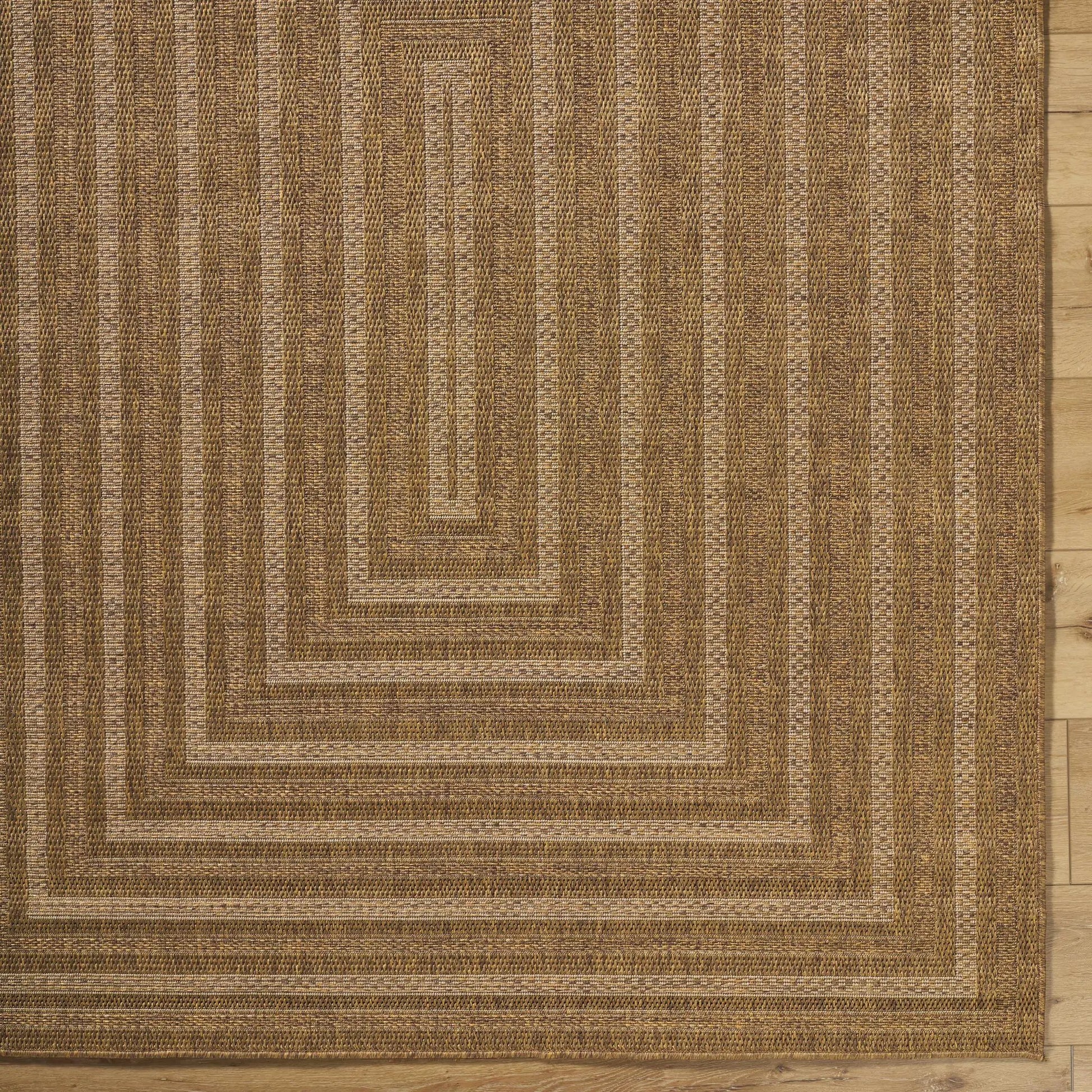Dyami Flatweave Faux Jute Outdoor Rug brown and tan striped flatweave Boutique Rugs on Tampa Home & Garden Store