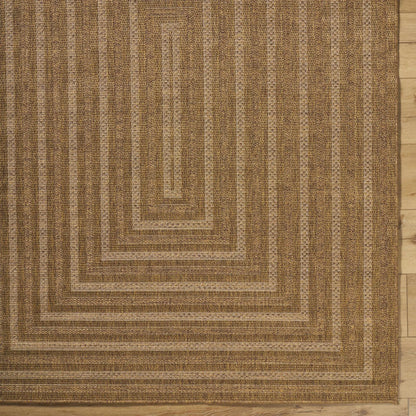 Dyami Flatweave Faux Jute Outdoor Rug brown and tan striped flatweave Boutique Rugs on Tampa Home & Garden Store