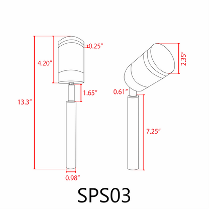 Projecteur extérieur basse tension en acier inoxydable SPS03 LED, luminaires réglables