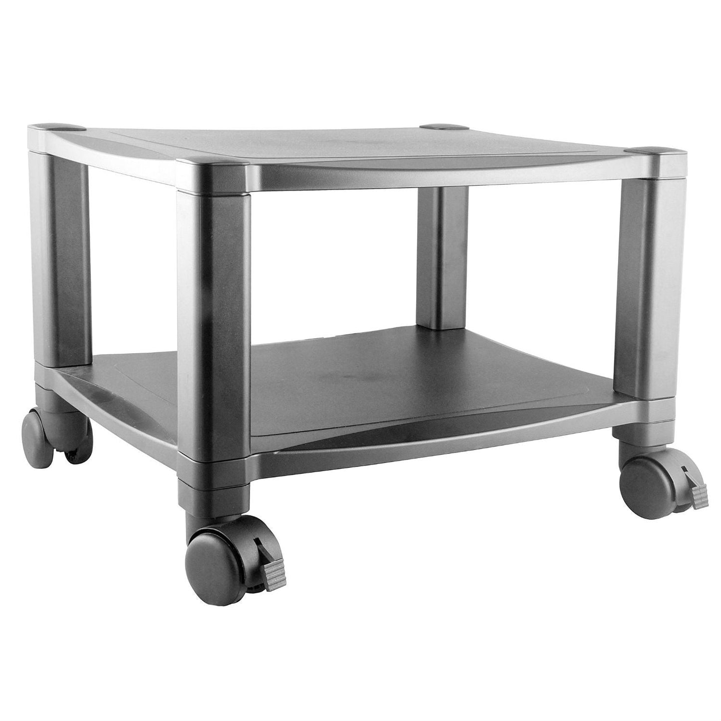 Mesa móvil resistente de 2 estantes para impresora en color negro con ruedas con freno