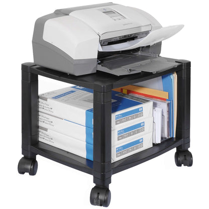 Mesa móvil resistente de 2 estantes para impresora en color negro con ruedas con freno
