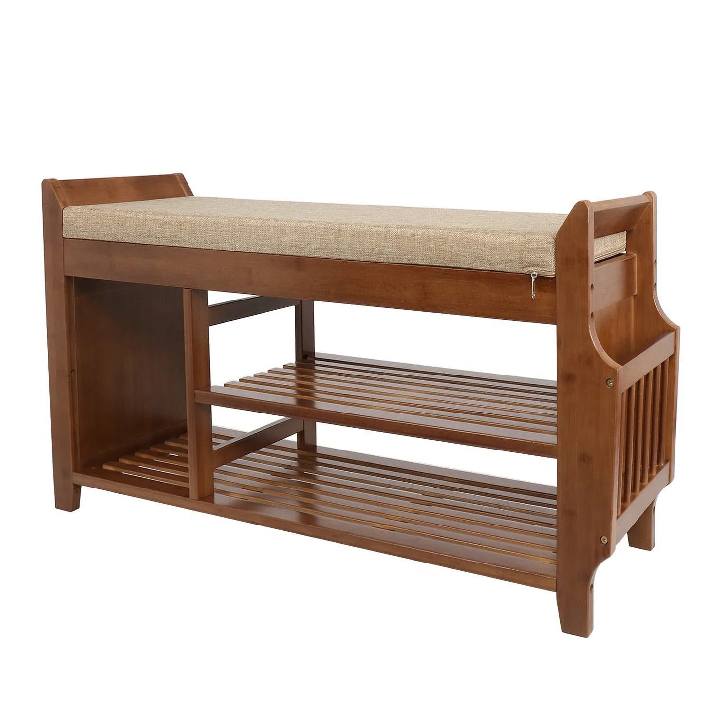 Banco Zapatero de Madera Maciza para Entrada con Asiento Acolchado, 2 Estantes y Cajón