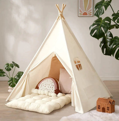 Tiny Land thick padded play cushion teepee cream canvas with cushioned floor mat on Tampa Home & Garden Store