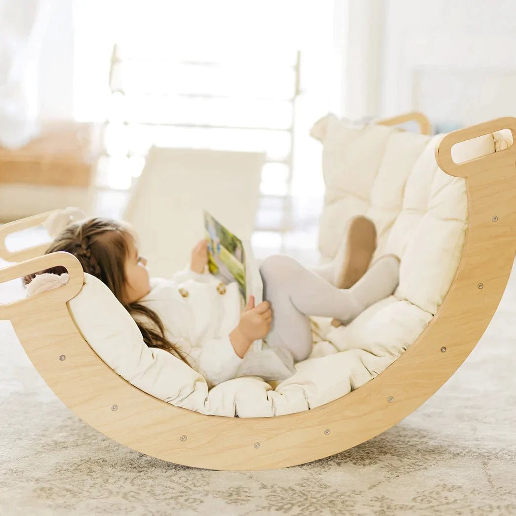 Tiny Land Thick Padded Play Cushion curved wooden frame with cream padding by Tiny Land INC on Tampa Home & Garden Store