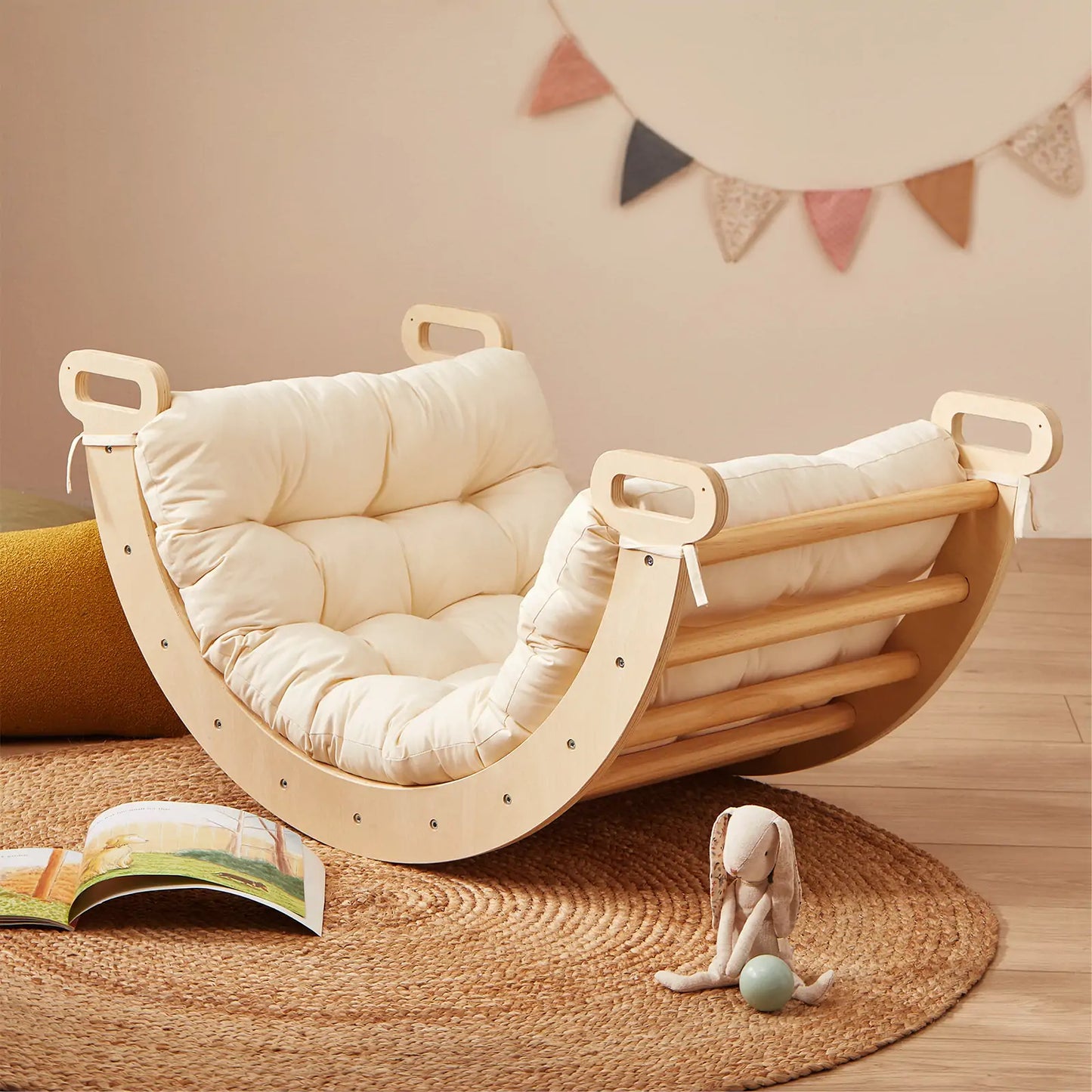 Tiny Land Thick Padded Play Cushion arch not included on wooden rocker with cushions on Tampa Home & Garden Store