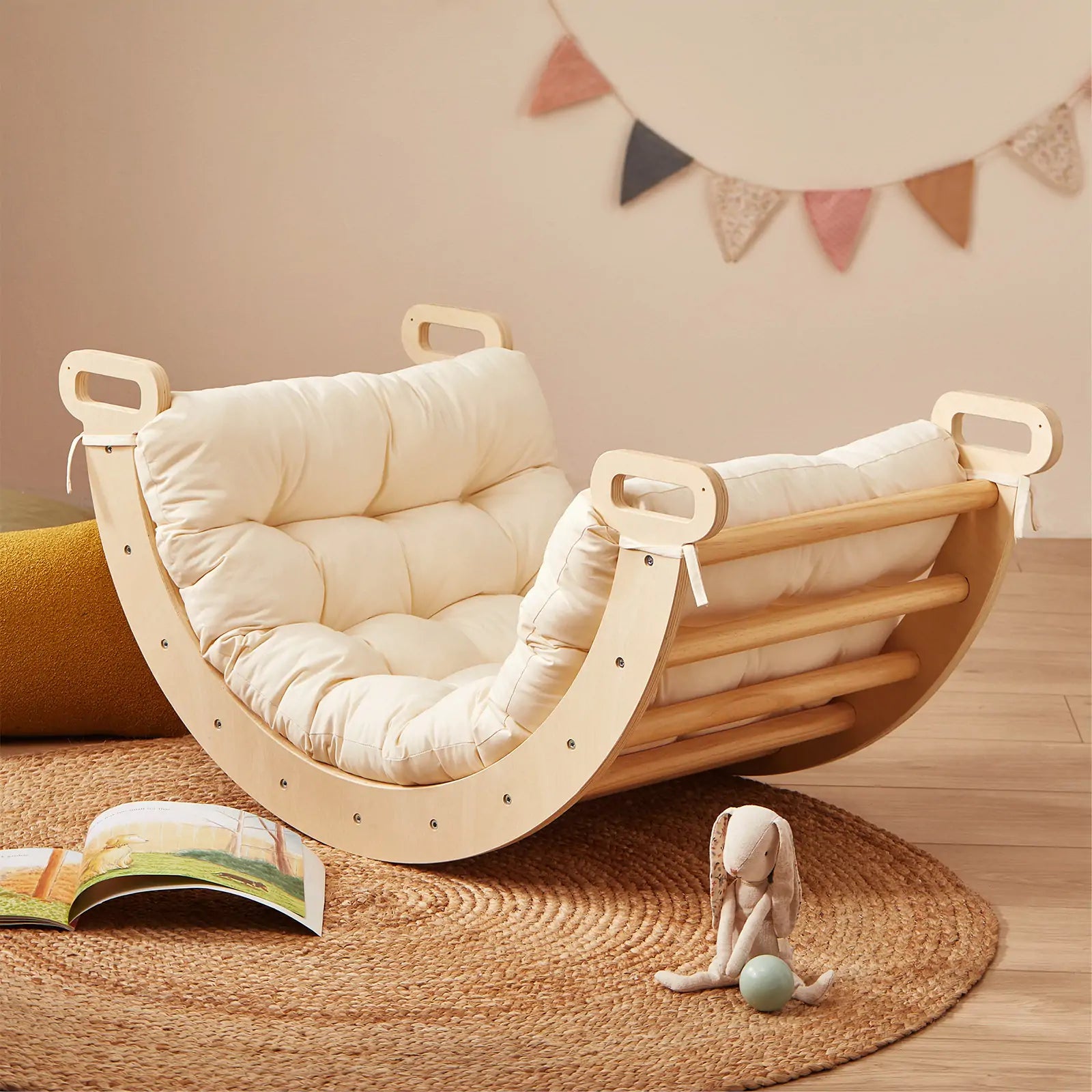 Tiny Land Thick Padded Play Cushion arch not included on wooden rocker with cushions on Tampa Home & Garden Store