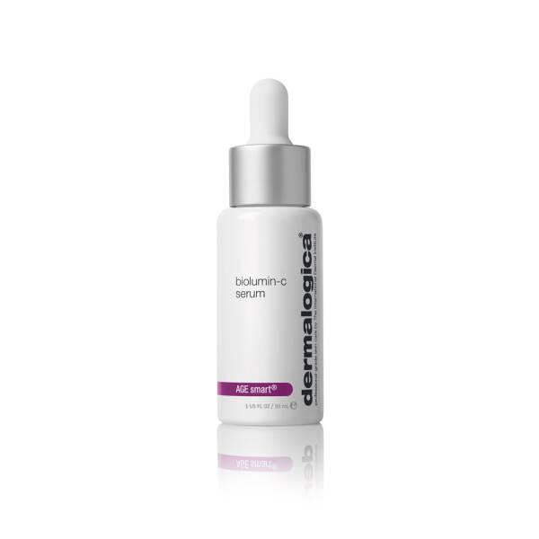 Dermalogica Biolumin-C serum bottle with dropper, white bottle, silver cap on Tampa Home & Garden Store