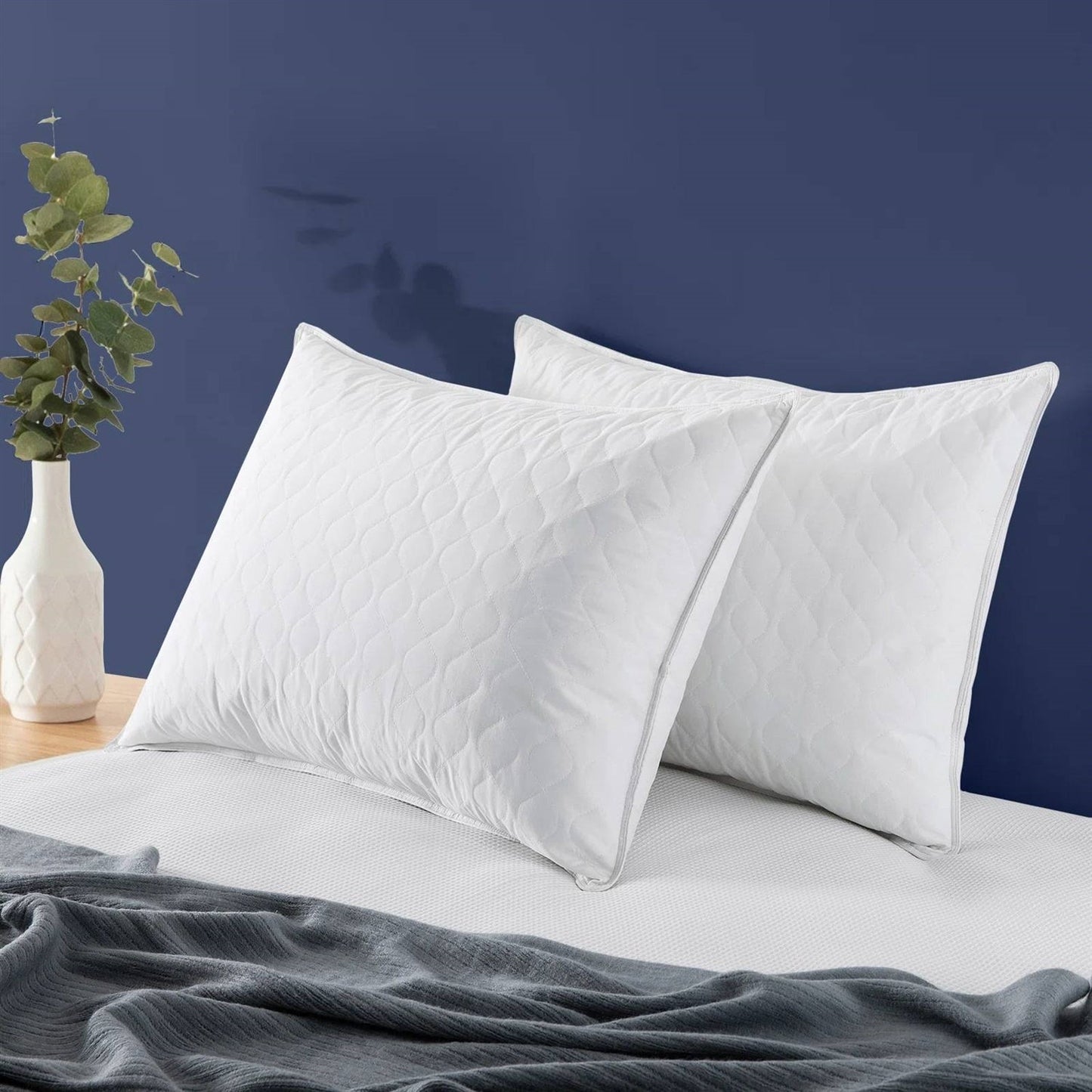 Juego de 2 almohadas lavables a máquina con mezcla de pluma y plumón, tamaño estándar/queen