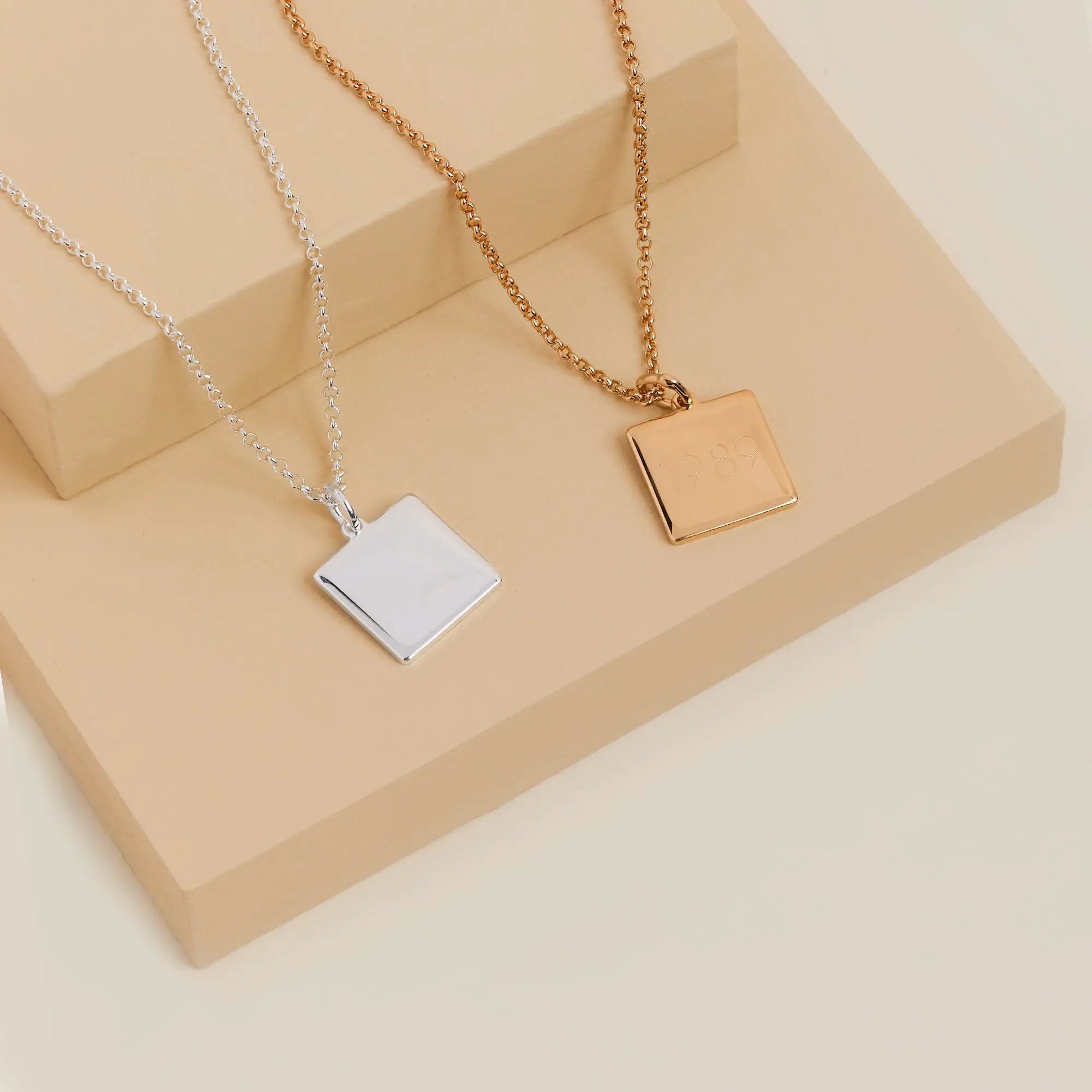 Square Charm Necklace by ALEX AND ANI in silver and rose gold square pendants on 21-inch chains on Tampa Home & Garden Store