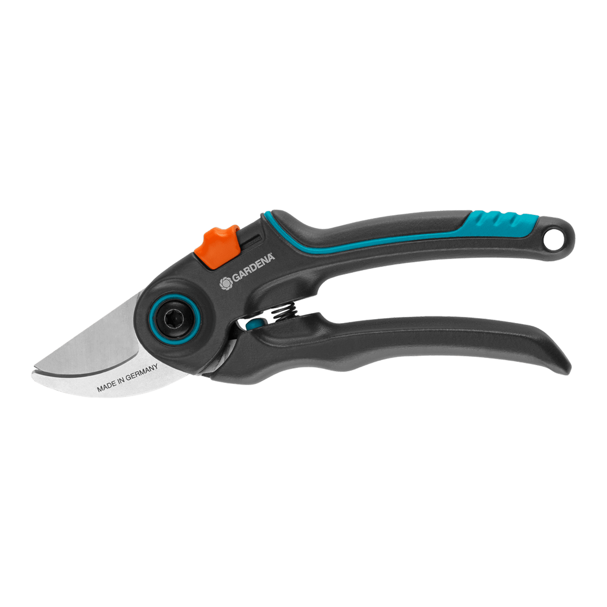 Gardena ExpertCut Garden Secateurs, gray handle with blue grip and orange lock on Tampa Home & Garden Store