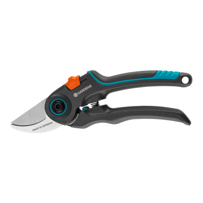 Gardena ExpertCut Garden Secateurs, gray handle with blue grip and orange lock on Tampa Home & Garden Store