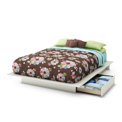 Cama moderna Queen Size con plataforma y 2 cajones de almacenamiento en acabado blanco