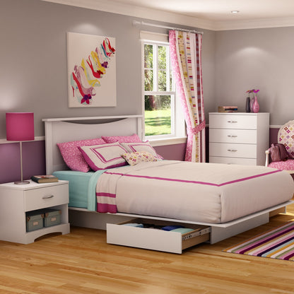 Cama moderna Queen Size con plataforma y 2 cajones de almacenamiento en acabado blanco