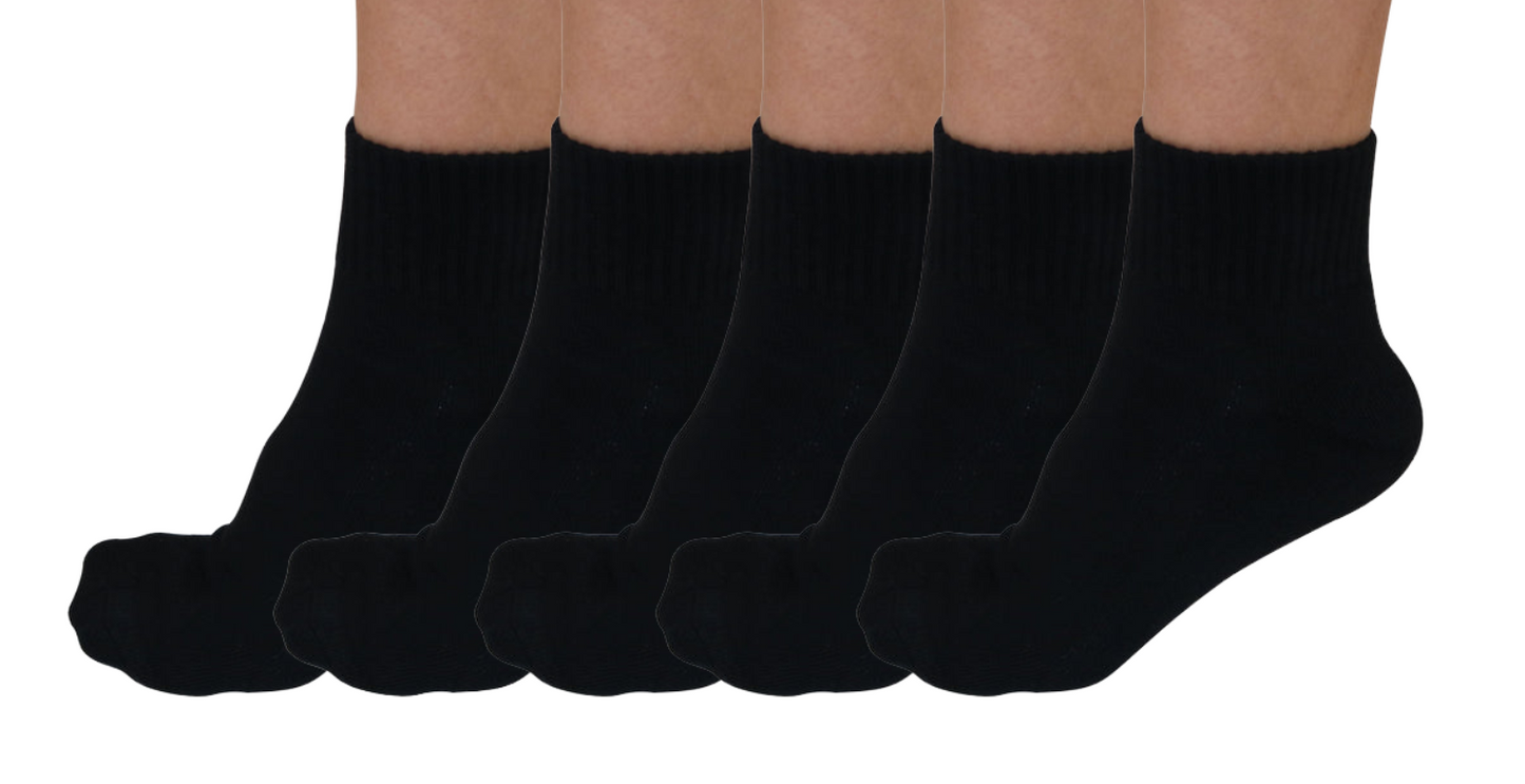 Socks 1/4 crew bamboo viscose unisex black ribbed-cuff five-pair set Spun Bamboo on Tampa Home & Garden Store