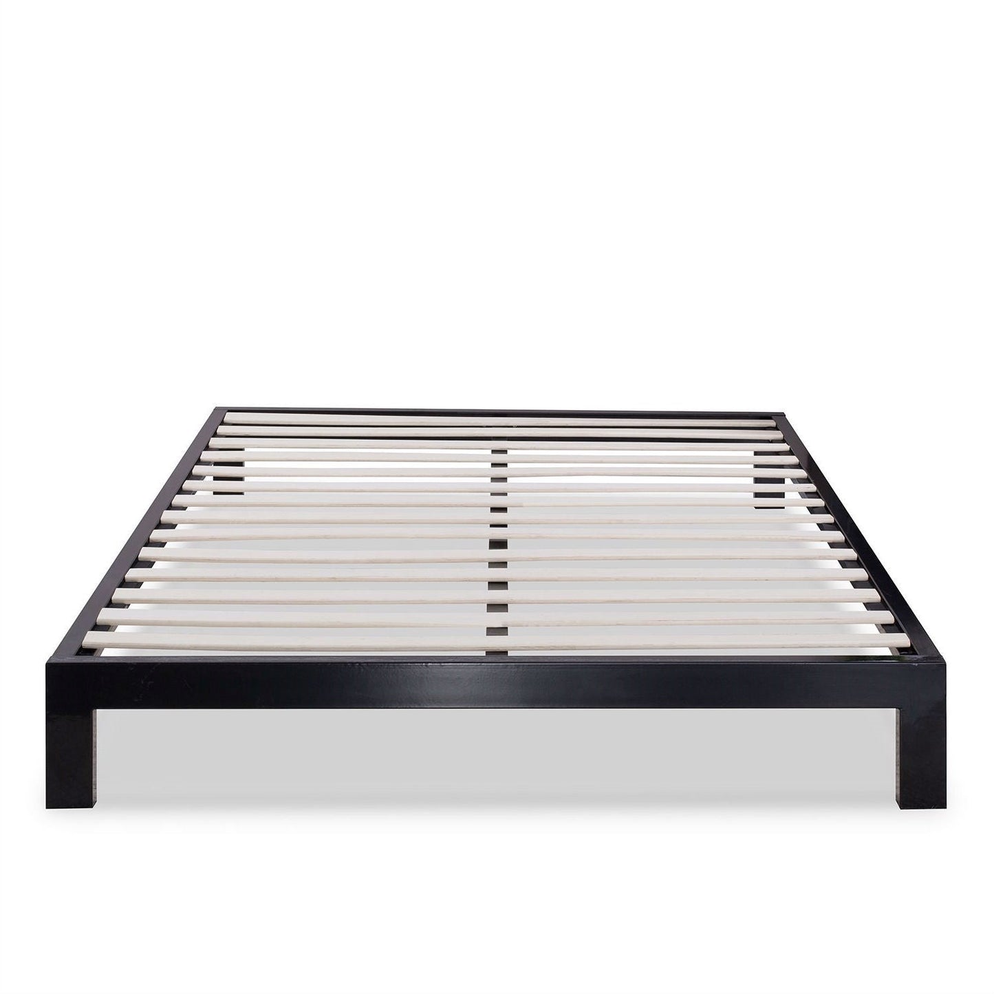 Base de cama King size moderna de plataforma de metal negro con listones de madera