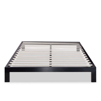 Base de cama King size moderna de plataforma de metal negro con listones de madera