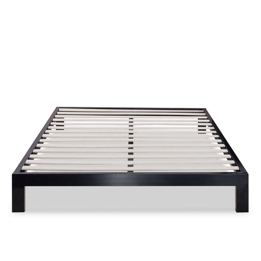 King size Modern Black Metal Platform Bed Frame with Wood Slats - Tampa Home & Garden Store