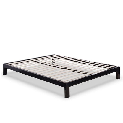 Base de cama King size moderna de plataforma de metal negro con listones de madera