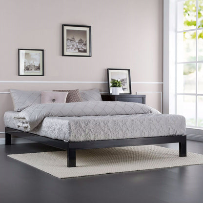 Base de cama King size moderna de plataforma de metal negro con listones de madera