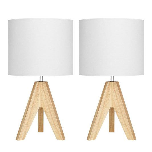 Set of 2 - Scandinavian Style Tripod Desk Lamp with White Linen Drum Shade - Tampa Home & Garden Store