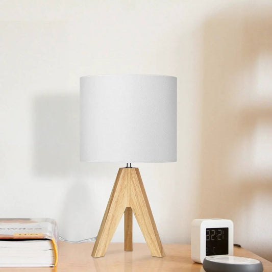2-pack Scandinavian tripod desk lamps with white linen shade and wooden bases on Tampa Home & Garden Store