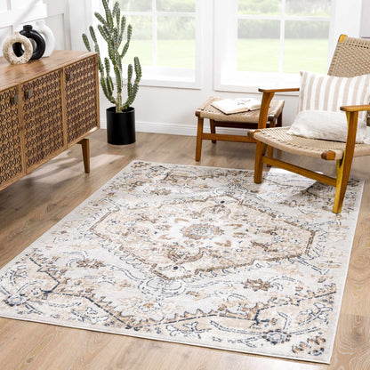 Mudgee Area Rug beige field with navy border Boutique Rugs on Tampa Home & Garden Store