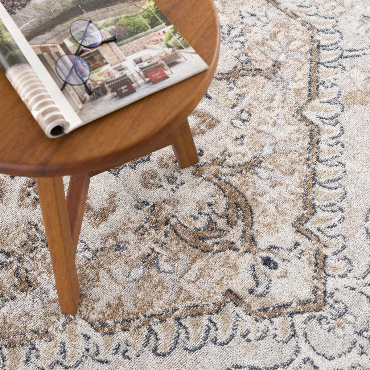 Mudgee Area Rug by Boutique Rugs in beige blue damask pattern on Tampa Home & Garden Store
