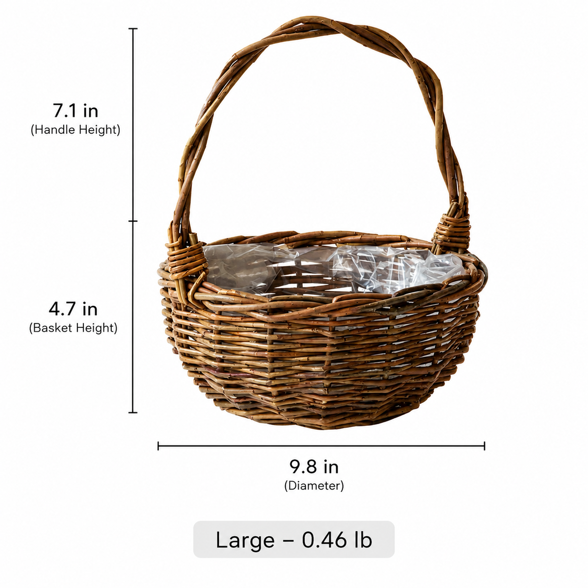 Countryside Flower Basket planter in woven wicker with plastic liner, large by RusticReach on Tampa Home & Garden Store