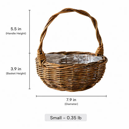 RusticReach Countryside Flower Basket wicker planter with handle, natural brown, 7.9 in diameter on Tampa Home & Garden Store